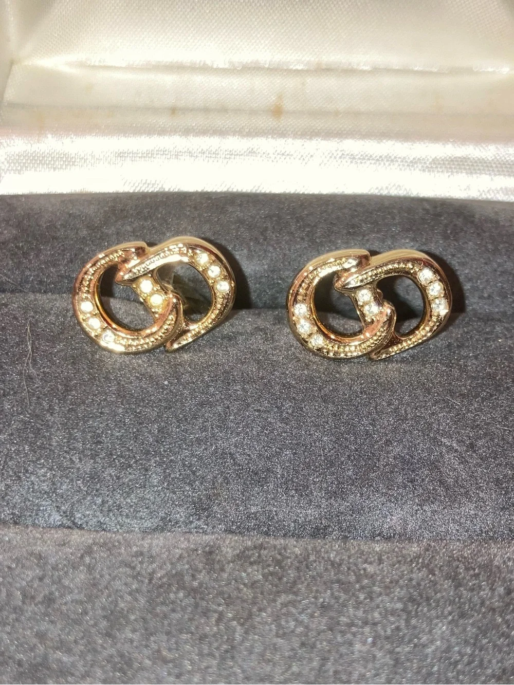 Christian Diof Cuff Links w/ Crystal CD logo Vintage in Original Box